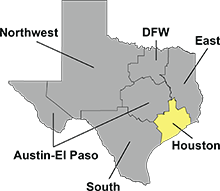 Map of DFPS districts with Houston District highlighted