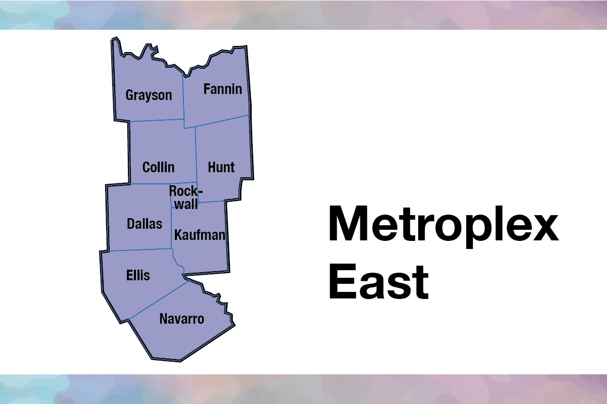 Metroplex East map, as described on the Metroplex East (Region 3E) community area page