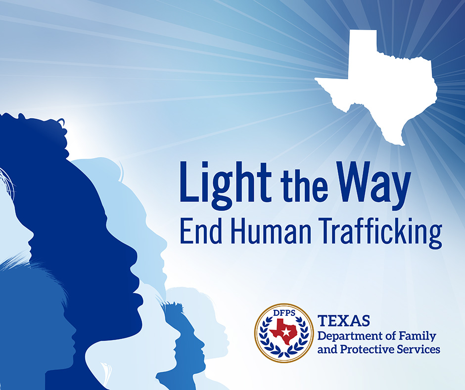 Square image for light the way end human trafficking with DFPS logo