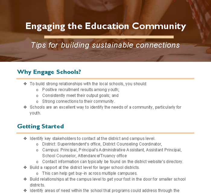 screenshot of the PDF PEI School Engagement Tip Sheet