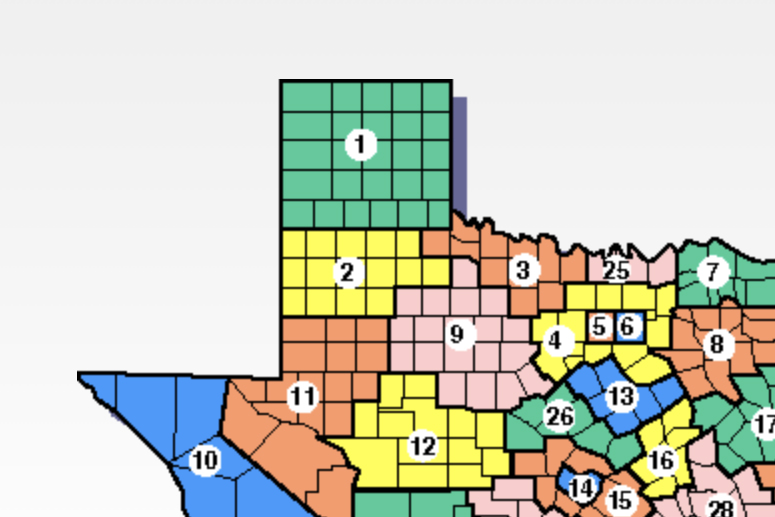 colorful map of Texas