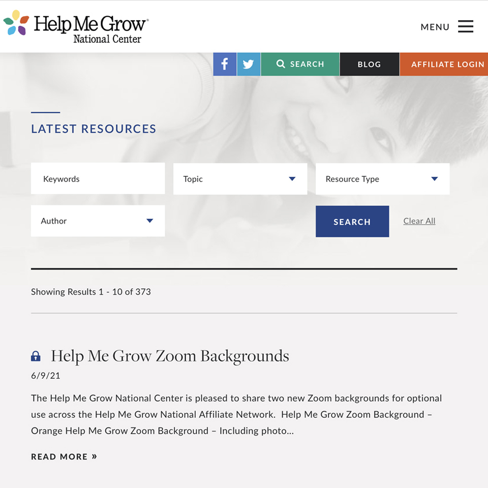 screenshot of the Help Me Grow website