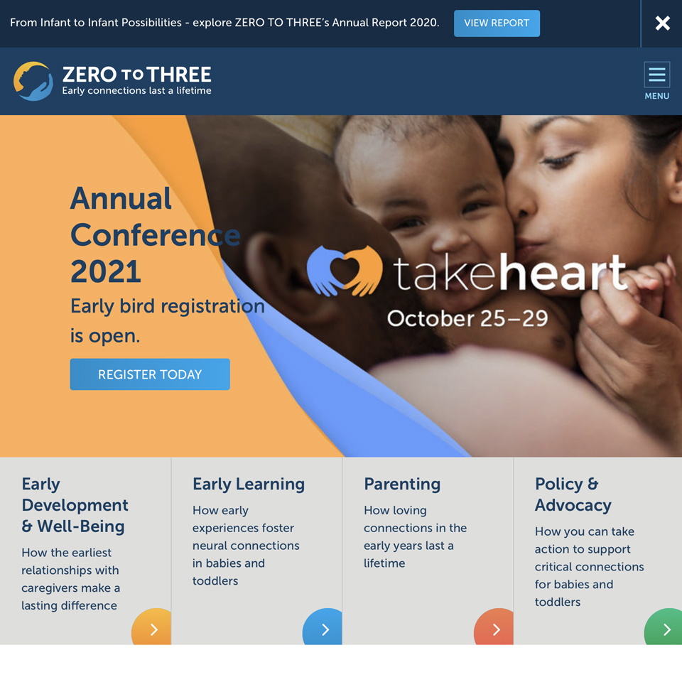 screenshot of the website, with a mom kissing her baby
