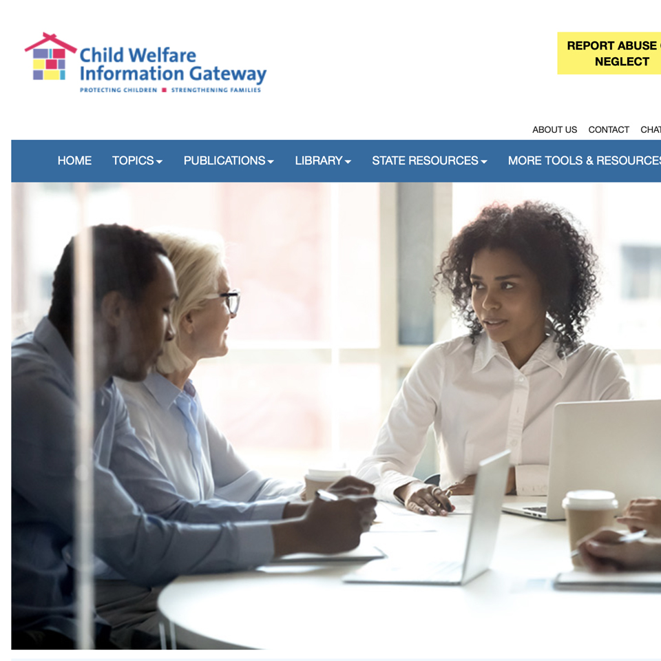 screenshot of the website with adults sitting around a table