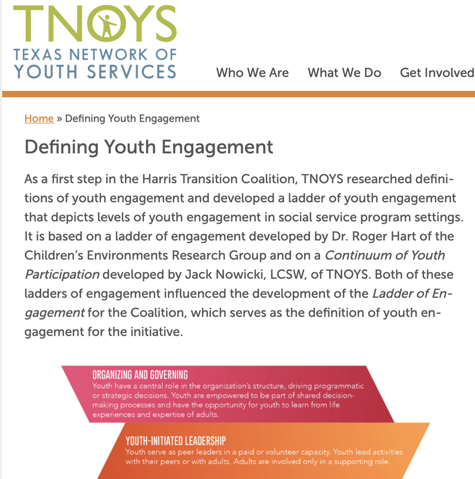 screenshot of the webpage about youth engagement