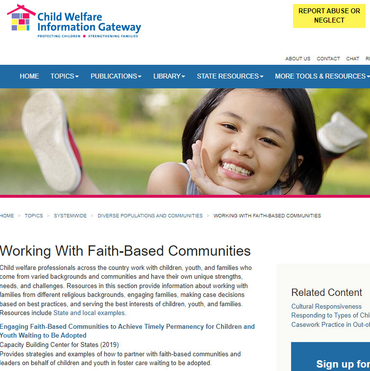 screenshot of the website with a child clutching an adults fingers