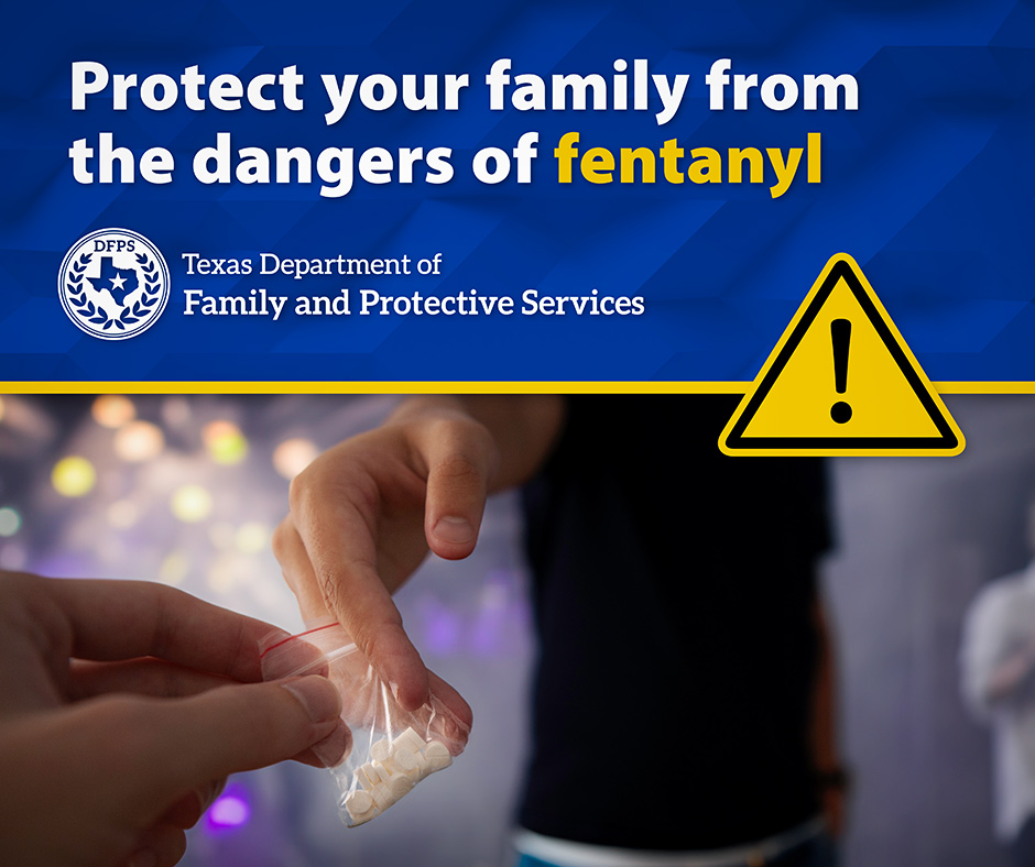 Protect your family from the dangers of fentanyl - One Pill Kills campaign, an initiative of the Office of the Governor. Image depicts a young person warning.