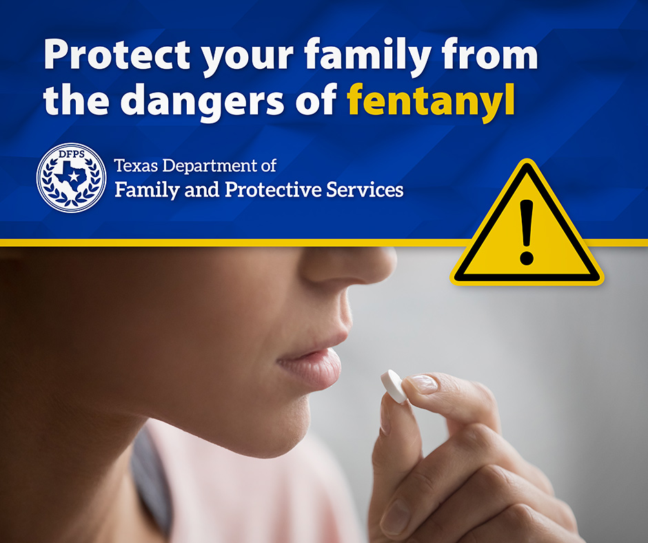 Protect your family from the dangers of fentanyl - One Pill Kills campaign, an initiative of the Office of the Governor. Image depicts children sharing drugs.