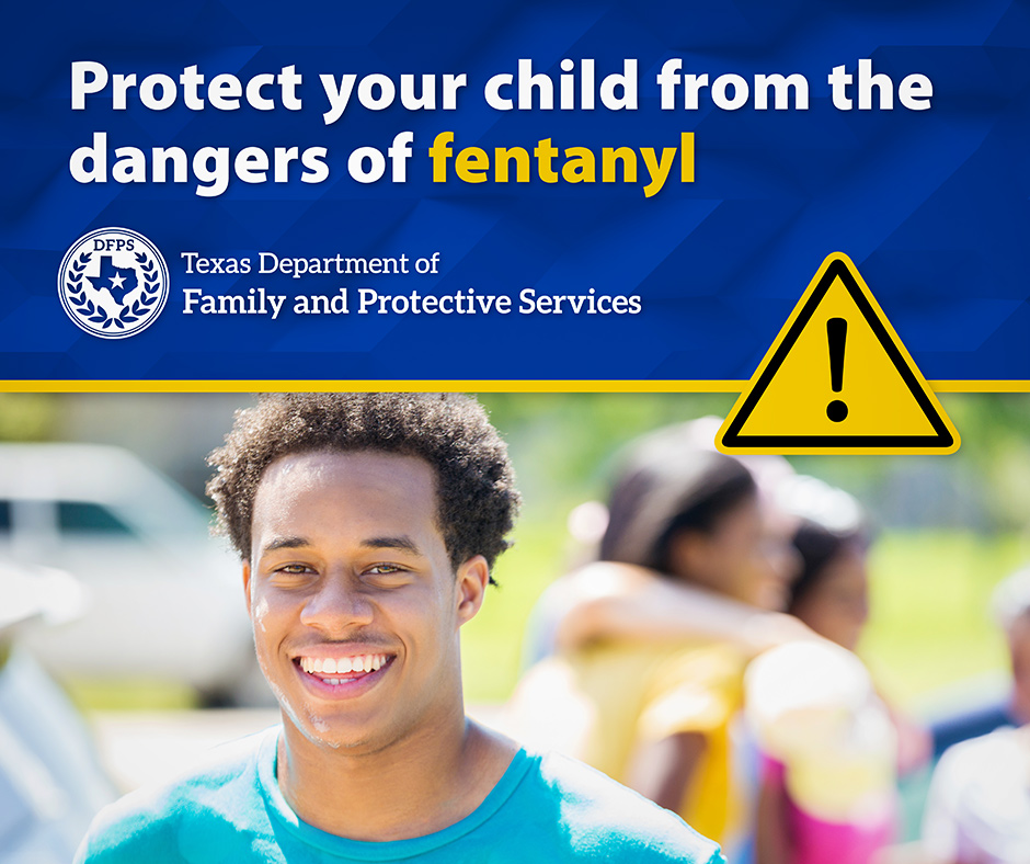 Protect your child from the dangers of fentanyl - One Pill Kills campaign, an initiative of the Office of the Governor. Image depicts a young person taking a pill.