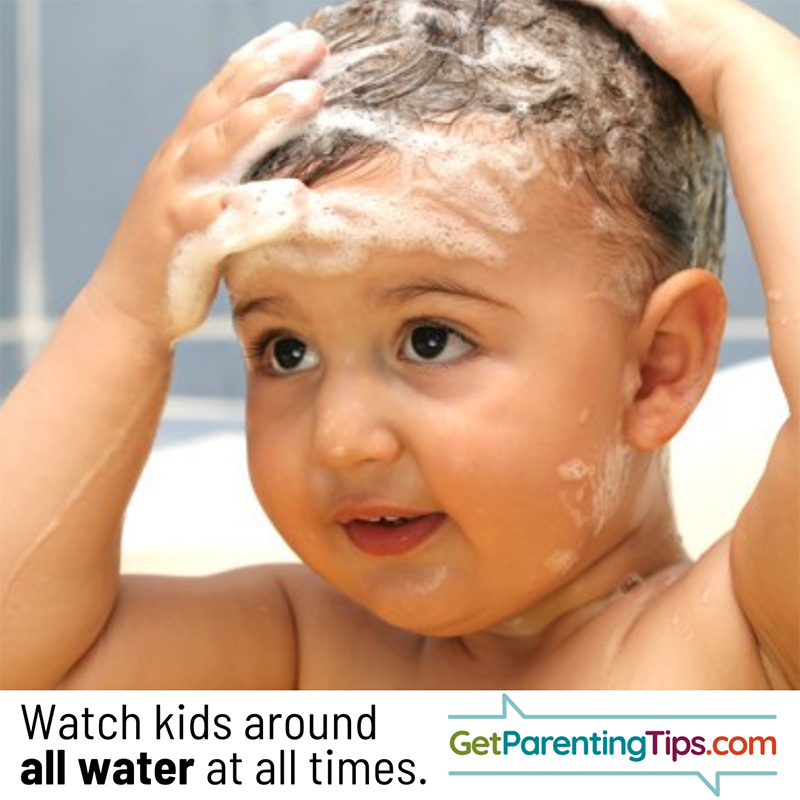 Baby rubbing shampoo in his hair. Watch Kids around water at all times. GetParentingTips.com