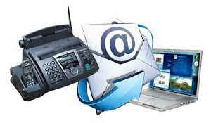 Fax machine and laptop.